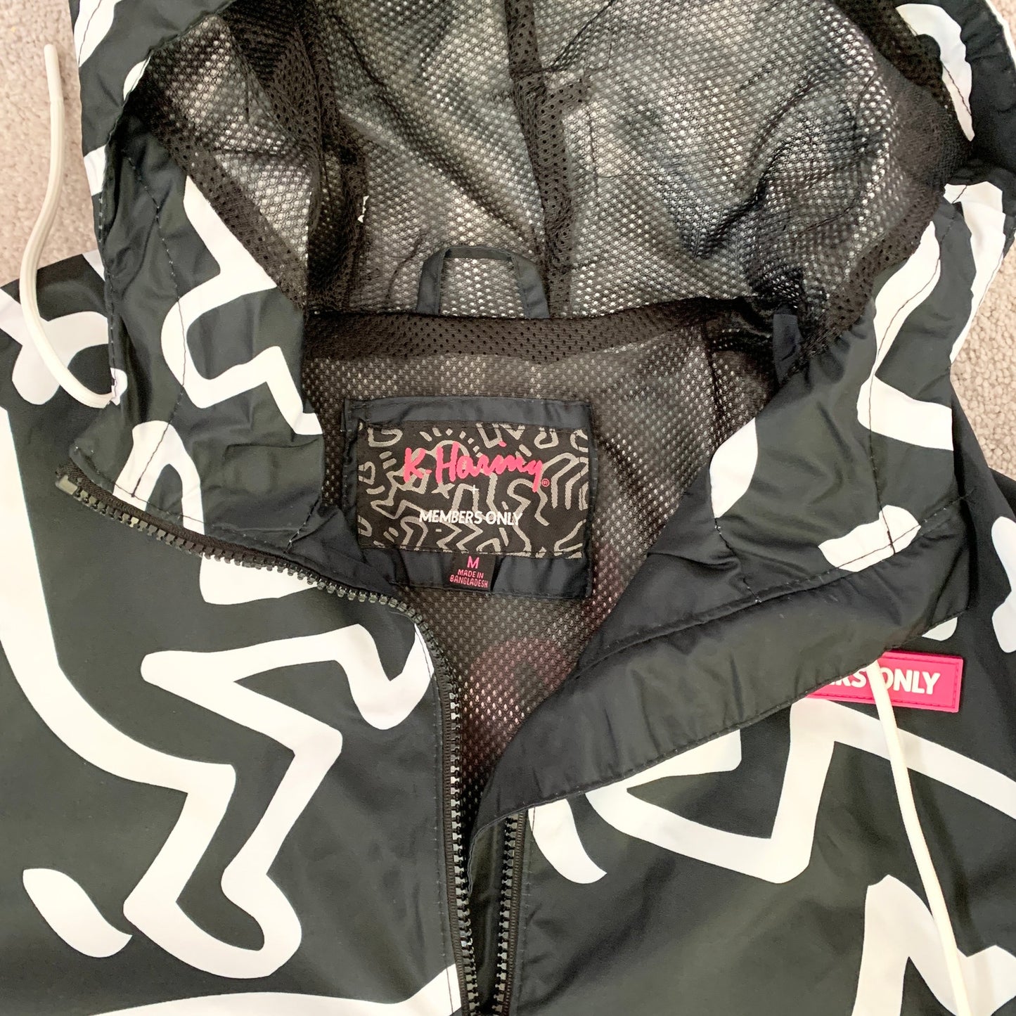 Member's Only Keith Haring Jacket Black White Heart Windbreaker Size Medium