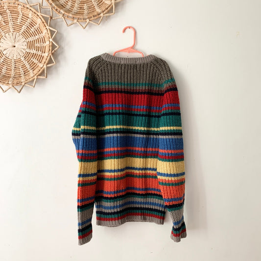 Lands End Vintage Rainbow Colorful Stripe Wool Sweater Women's Small 90s Crew