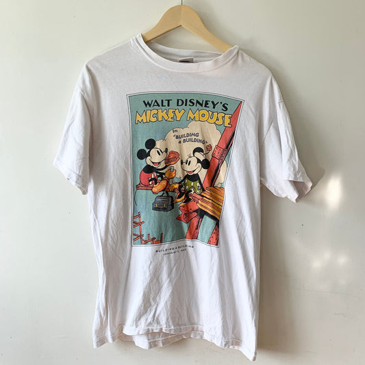 DISNEY Vintage Mickey Building a Building Graphic T-Shirt L-XL