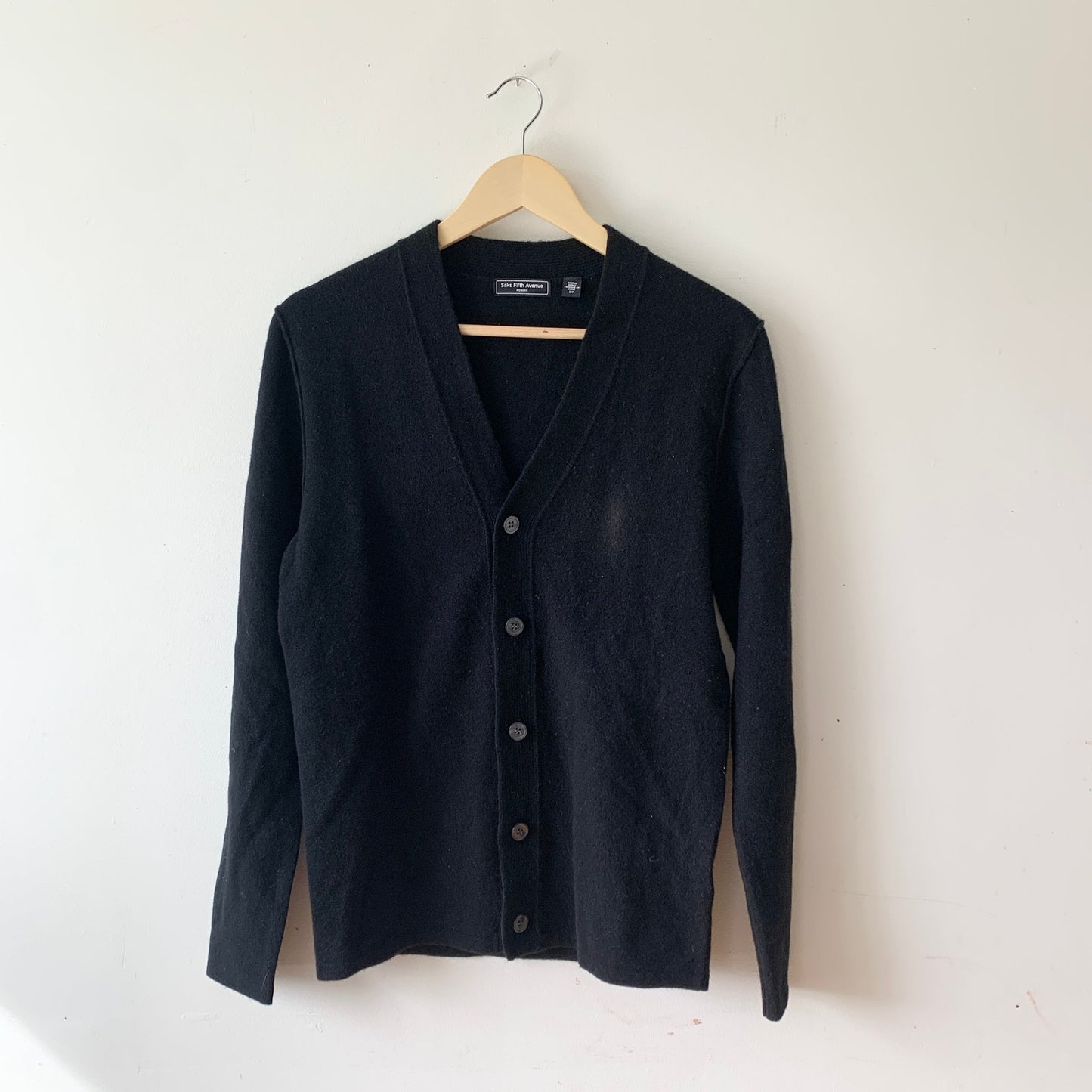 SAKS FIFTH AVE Wool Yak Black Buttoned Cardigan Medium