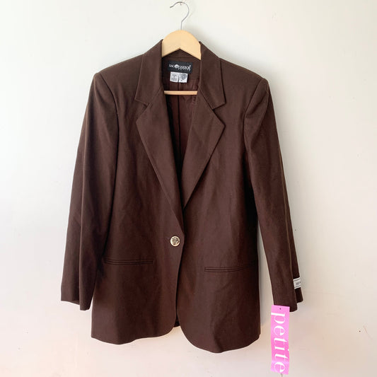 SAG HARBOR Vintage Chocolate Brown Wool Relaxed Boxy Blazer Size 8 Petite