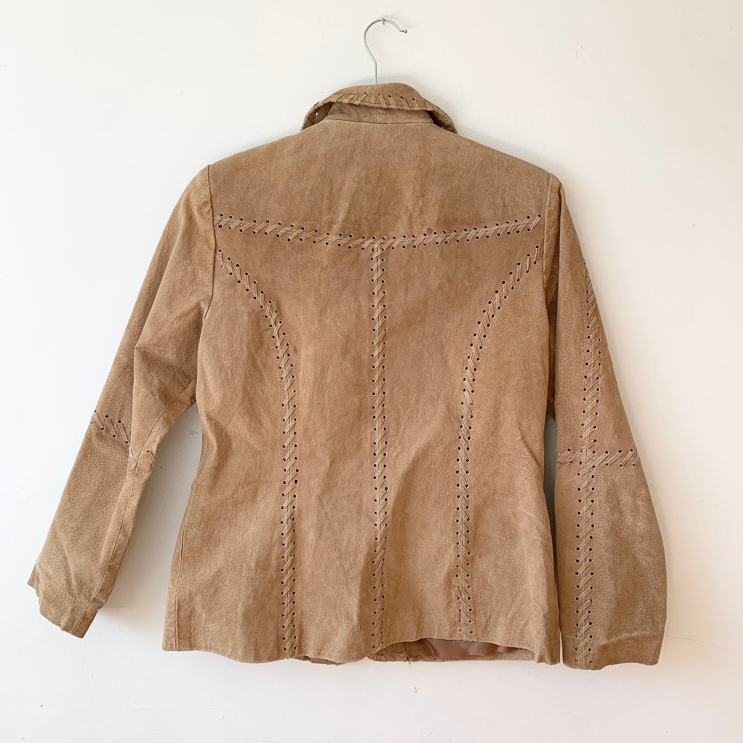 Vintage Y2K Tan Camel Stitched Leather Suede Jacket Medium