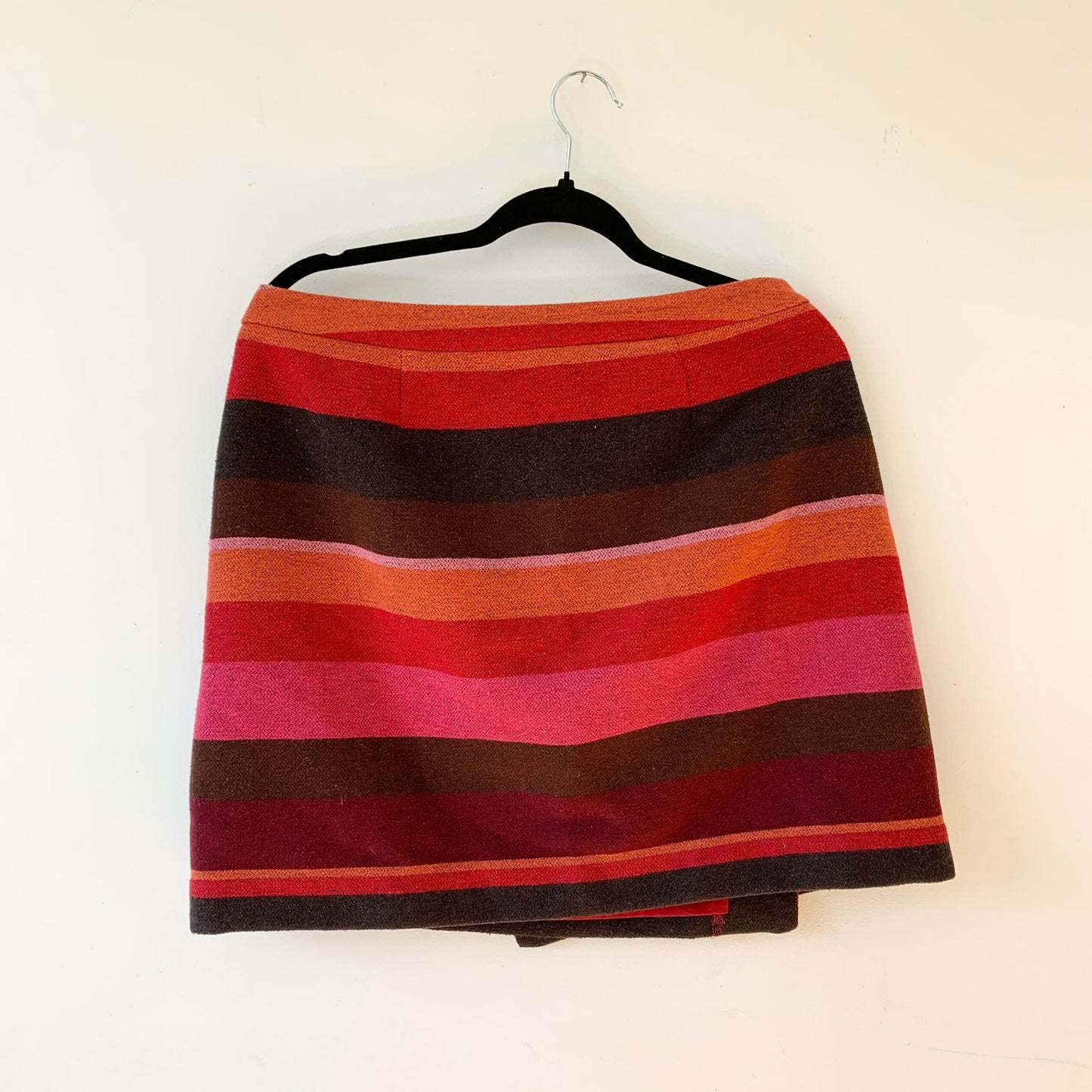 ANN TAYLOR LOFT Wool Pink Orange Brown Stripped Wrap Mini Skirt 10