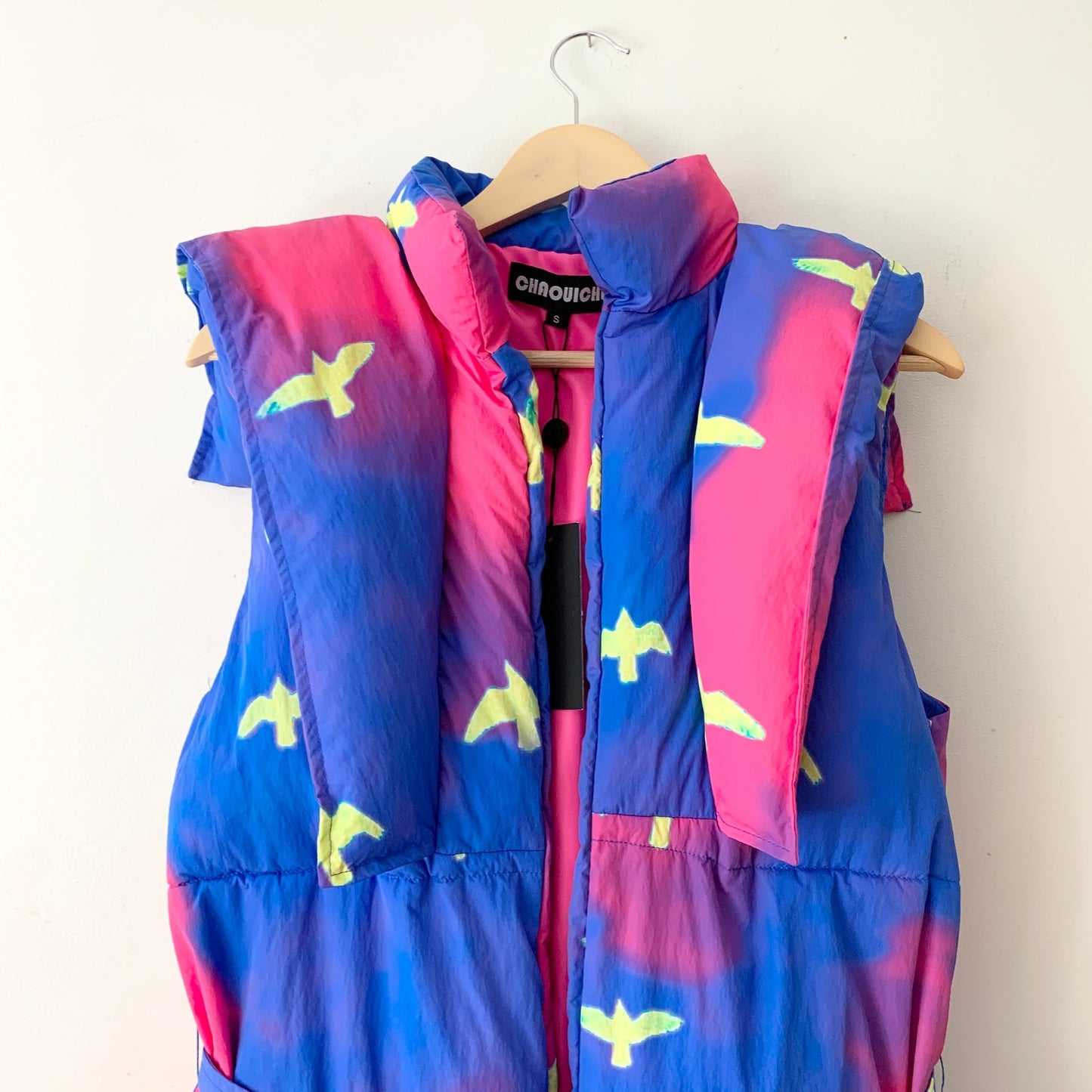 CHAOUICHE Women's Puffer Sleeping Bag Vest Jacket Pink Blue Birds Making the Cut