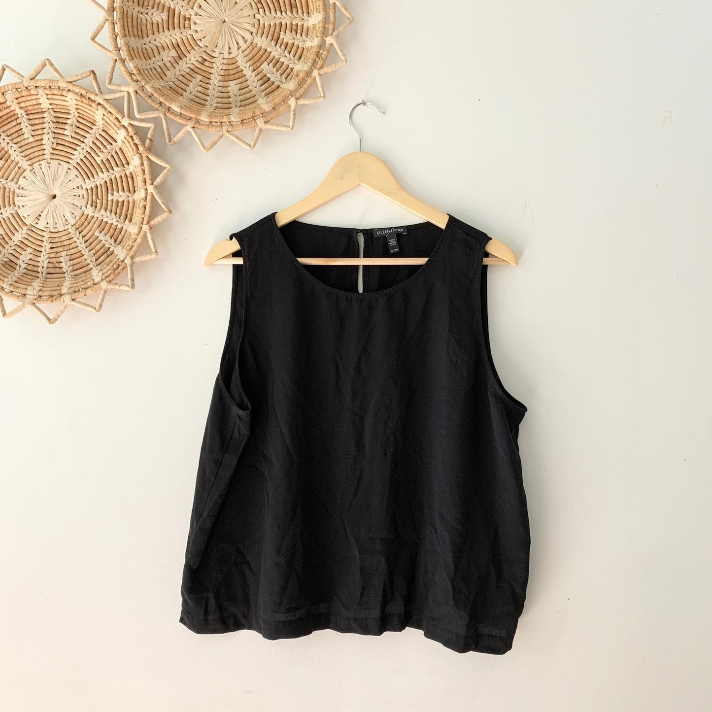 EILEEN FISHER Black Silk Sleeveless Tank Blouse Shirt XL