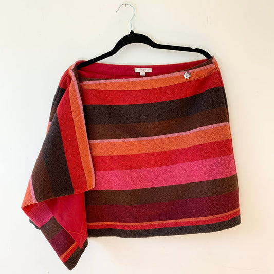ANN TAYLOR LOFT Wool Pink Orange Brown Stripped Wrap Mini Skirt 10