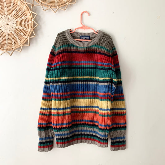 Lands End Vintage Rainbow Colorful Stripe Wool Sweater Women's Small 90s Crew