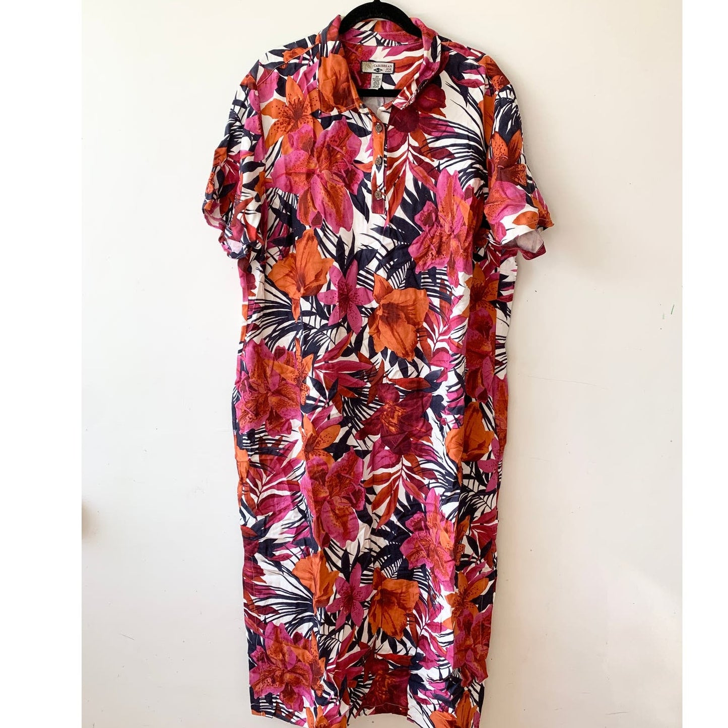 CARIBBEAN JOE Tropical Floral Pink Maxi Dress 2X