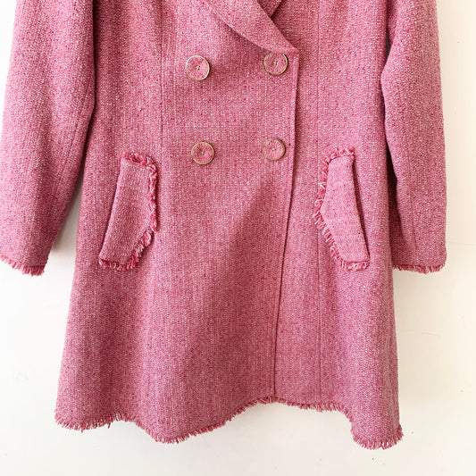 CABI Madison Avenue Pink Tweed Double Breasted Swing Jacket 6