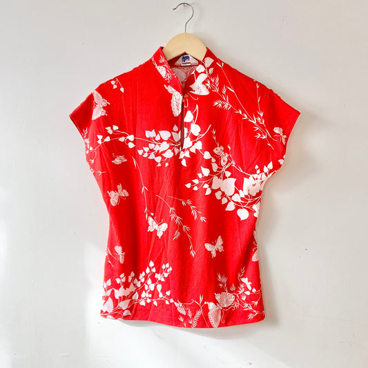 MARDI MODES NYC Vintage 1970s Butterfly Red White Blouse Union Made