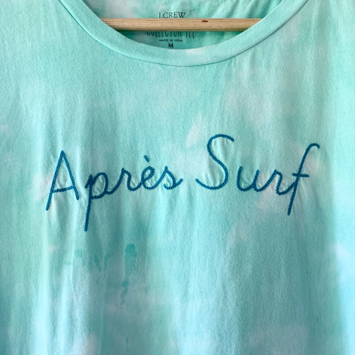 J.CREW Collector Apres Surf Tie Dye T-Shirt Blue White Embroidered Graphic Med