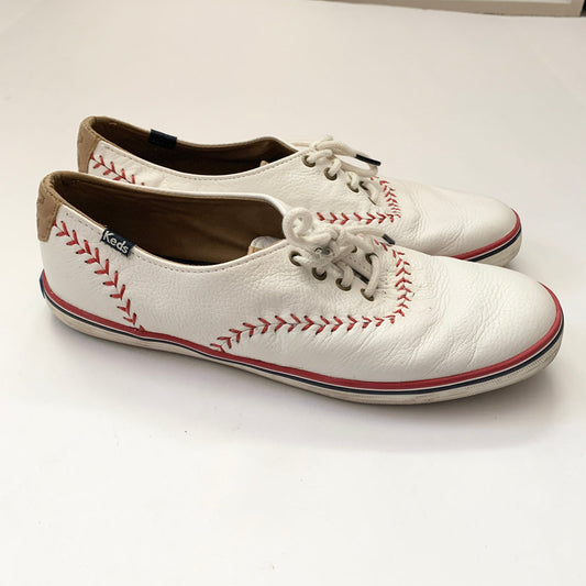 Keds Champion Pennant Leather Baseball Themed Lace Up White Shoes 8 Women's