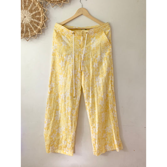 LILLY PULITZER Palm Beach Fit Linen Yellow Floral Wide Leg Pants 6