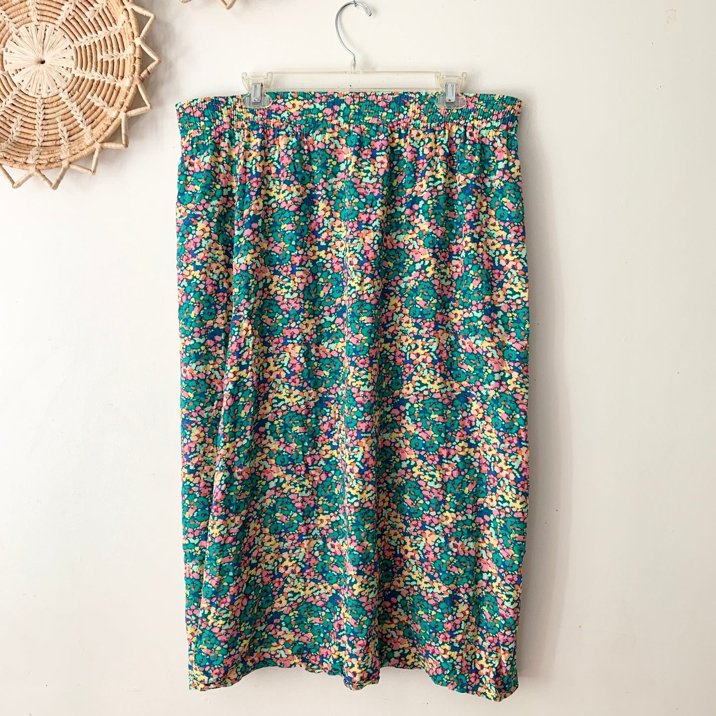 Loft Floral Button Pull On Midi Skirt Green Large Pink 590338