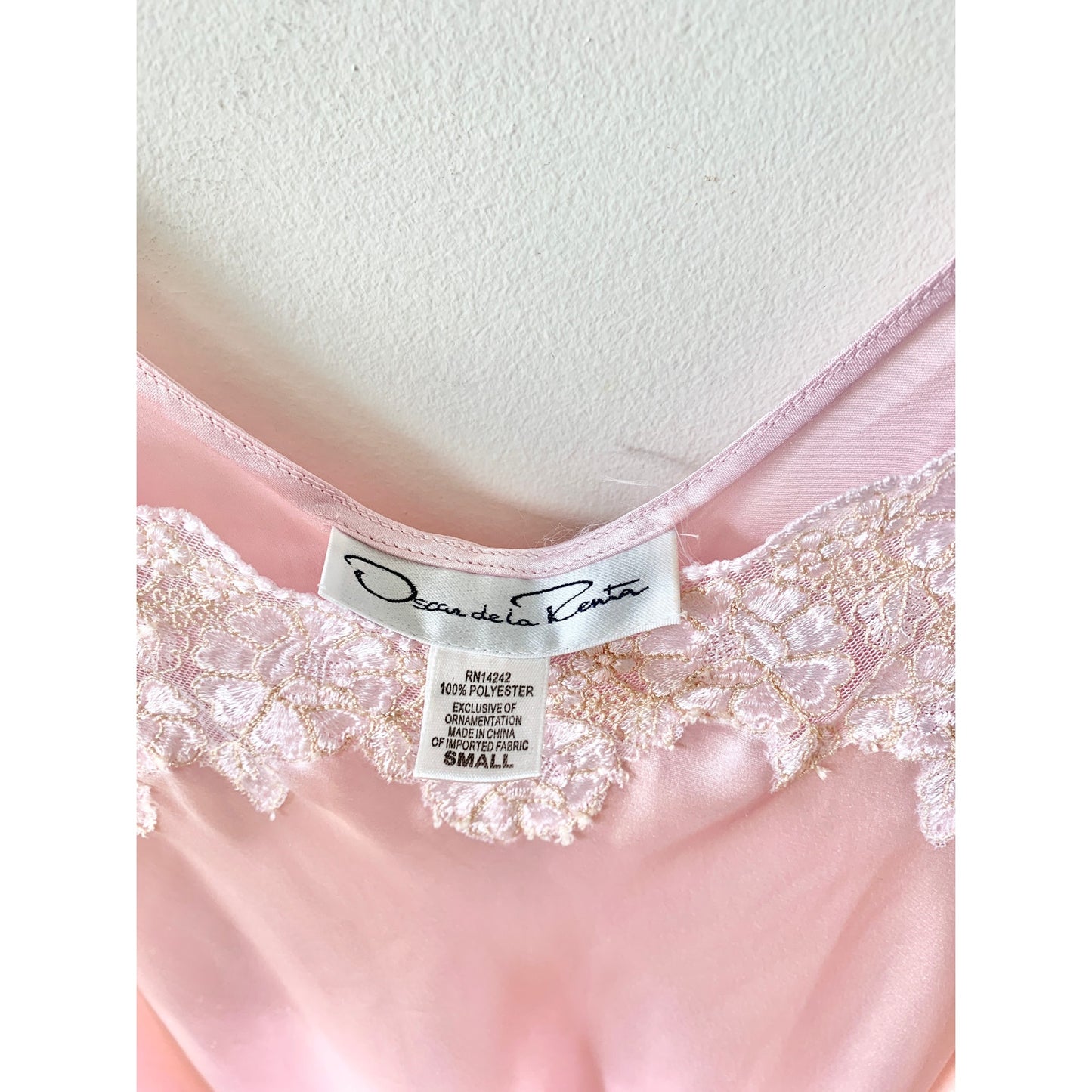 OSCAR DE LA RENTA Pink Satin Full Length Nightgown Slip Vintage