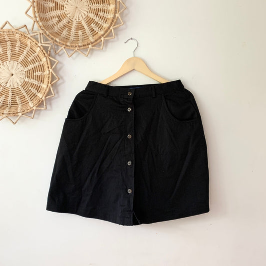 KAREN SCOTT Vintage 90s Black High Waisted Button Front Cotton Skort Skirt 10