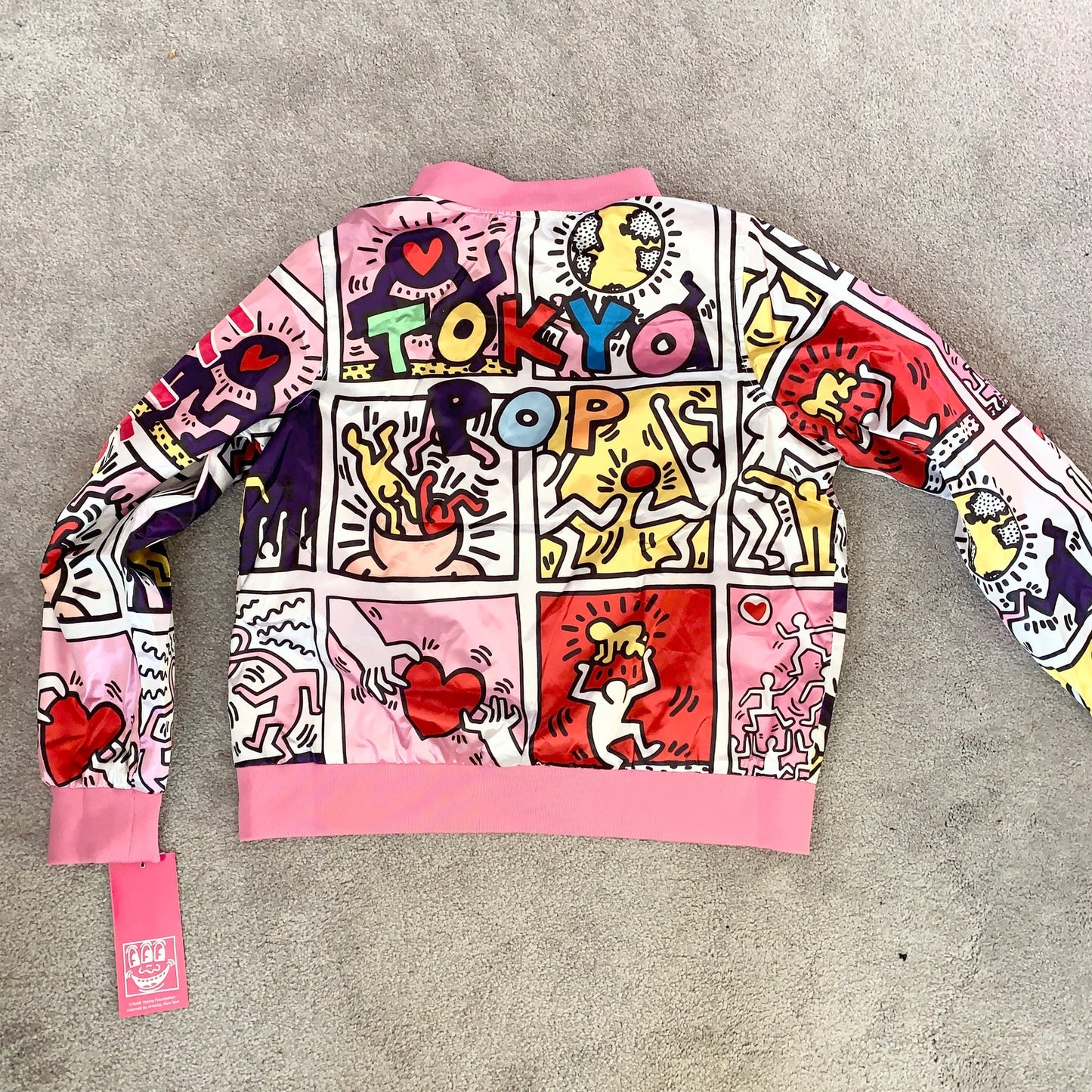 Member's Only Keith Haring Jacket Pink Tokyo Pop Satin Bomber Jacket Large