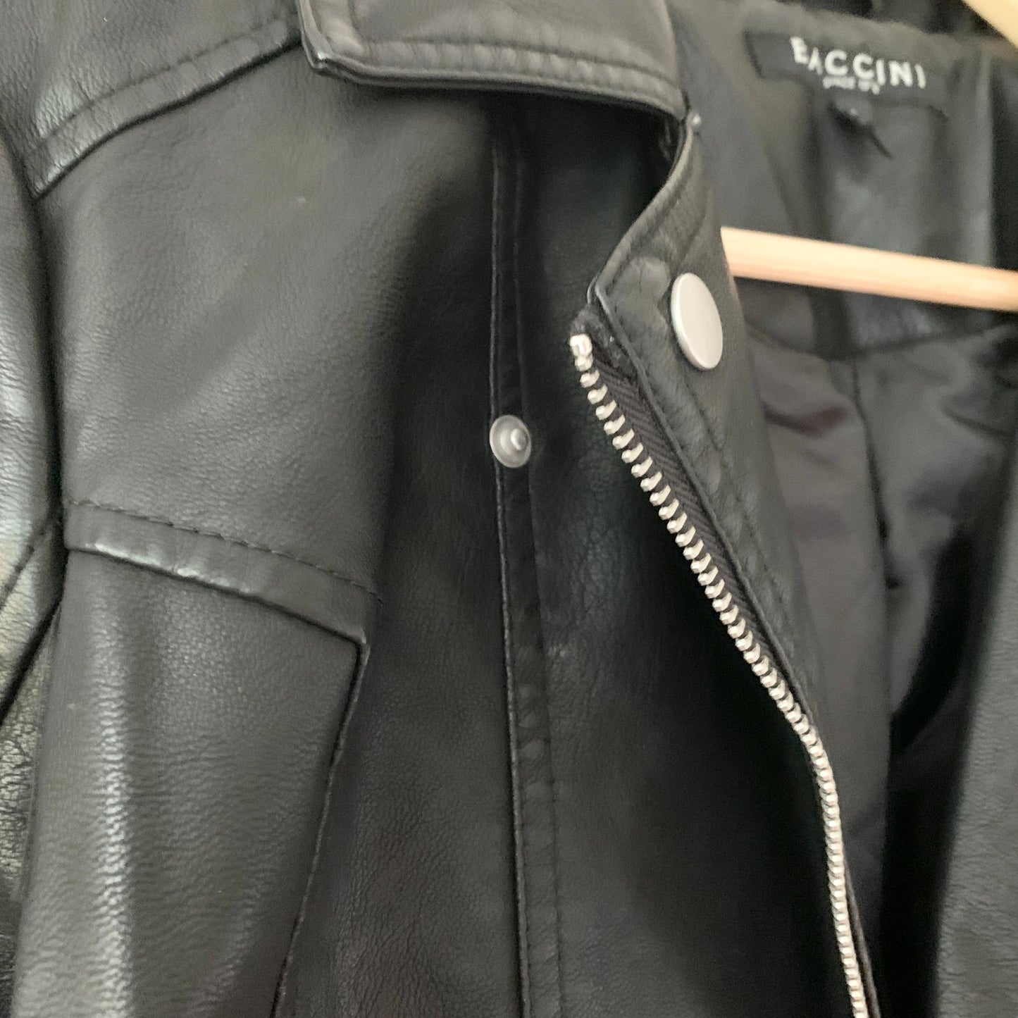 BACCINI Faux Leather Motorcycle Moto Black Jacket Small