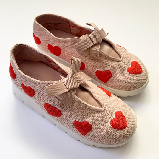 LITTLE CHARLES & KEITH Heart Print Red Pink Kids Slip on Sneakers USA 11.5 EU 29