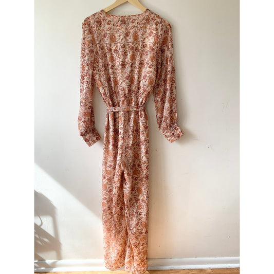 VERSONA Paisley Tan Gold Floral Jumpsuit Small