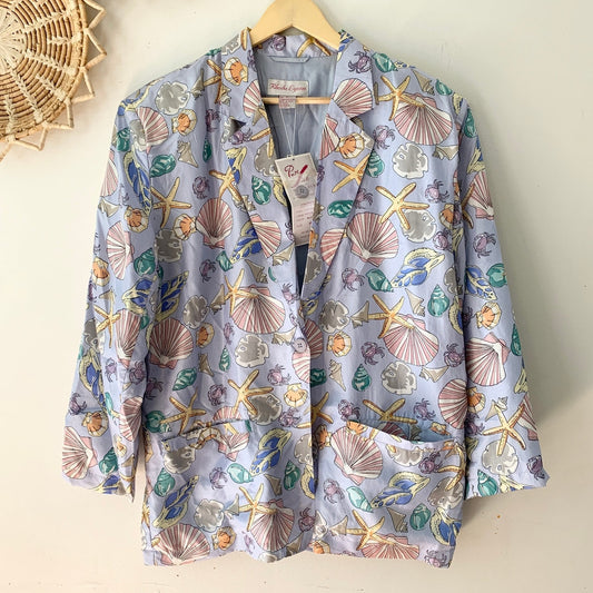 Rhonda Lynne Vintage 80s 90s  Silk Beach Sea shell Theme Relaxed Blazer Medium