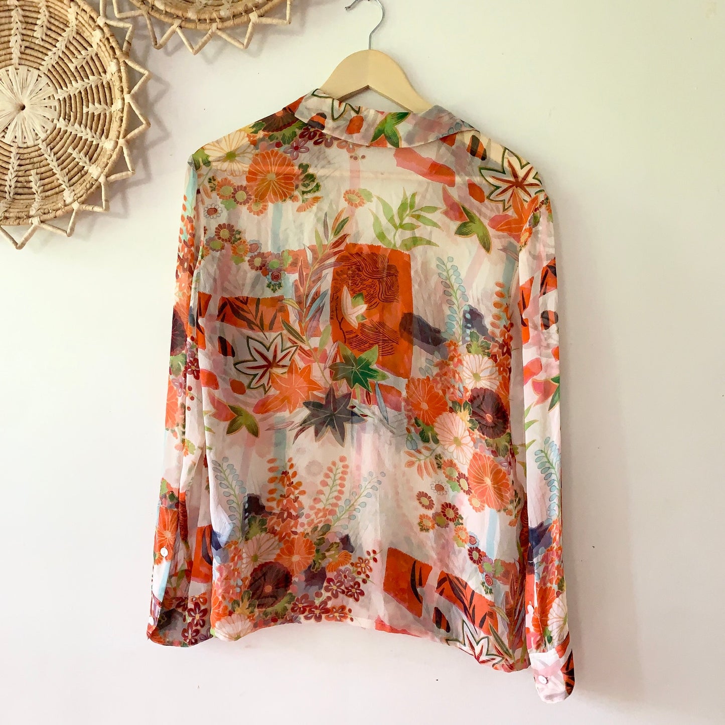 EQUIPMENT Hawaiian Silk Printed Blouse Button Up Shirt Orange Medium