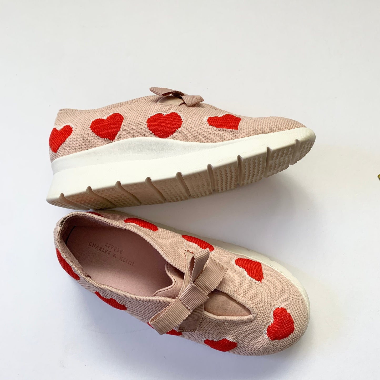 LITTLE CHARLES & KEITH Heart Print Red Pink Kids Slip on Sneakers USA 11.5 EU 29