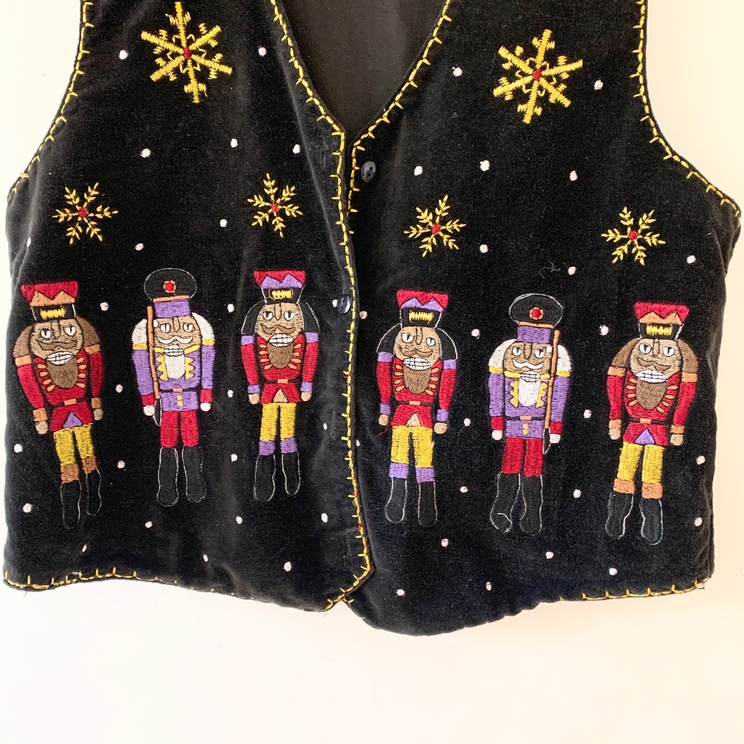 Paul Harris Vintage Nutcracker Velvet Black Christmas Holiday Vest Large