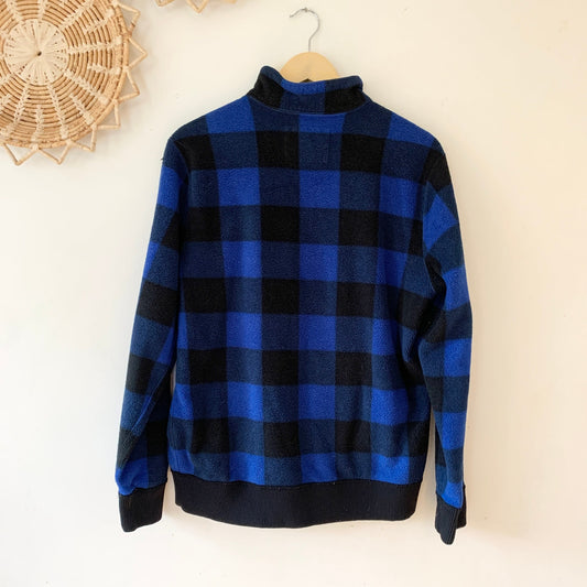 Abercrombie & Fitch Men's Trail Fleece Full Zip Gingham Plaid Blue Black Sweater