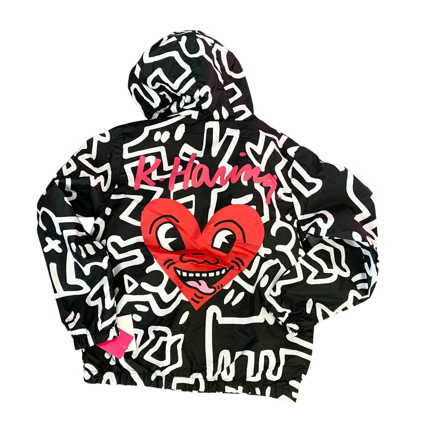 Member's Only Keith Haring Jacket Black White Heart Windbreaker Size Medium