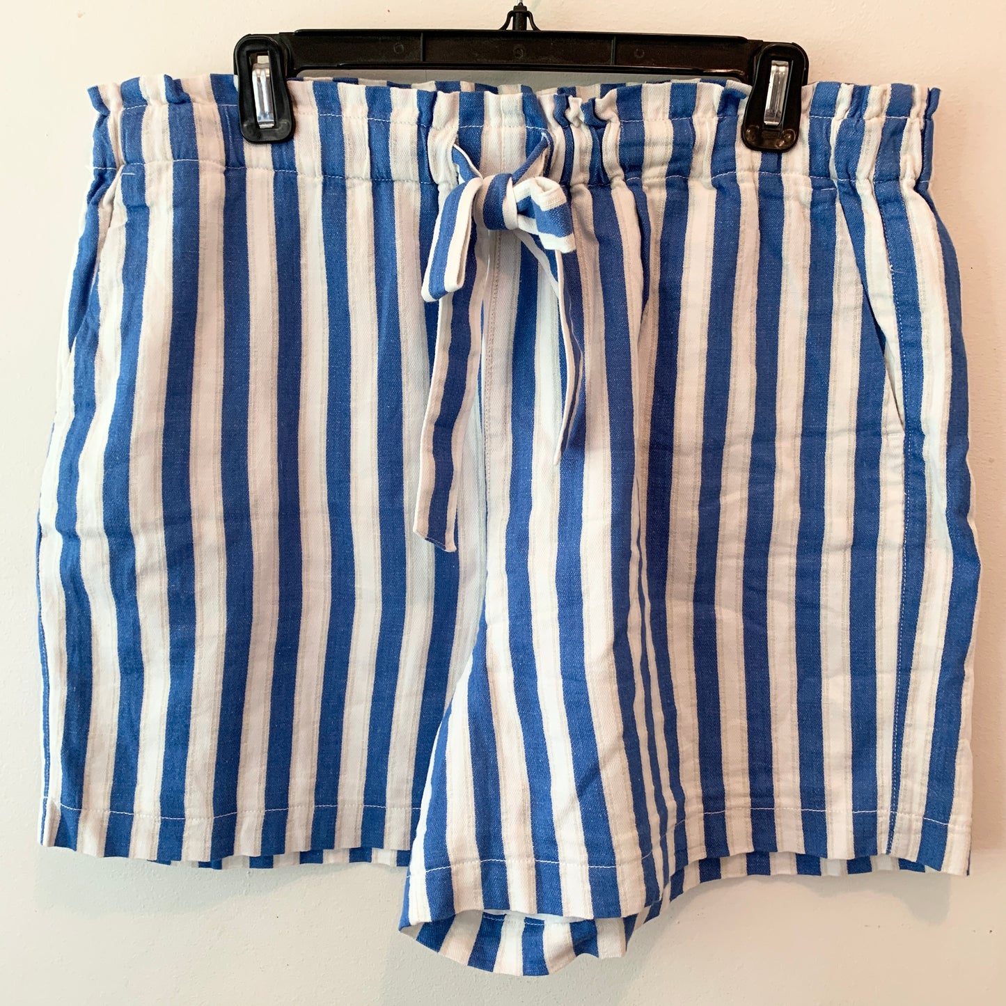 J. Crew Cotton Linen Blue White Stripe Drawstring Shorts L9794 Large