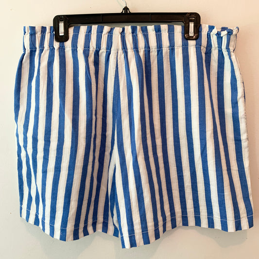 J. Crew Cotton Linen Blue White Stripe Drawstring Shorts L9794 Large