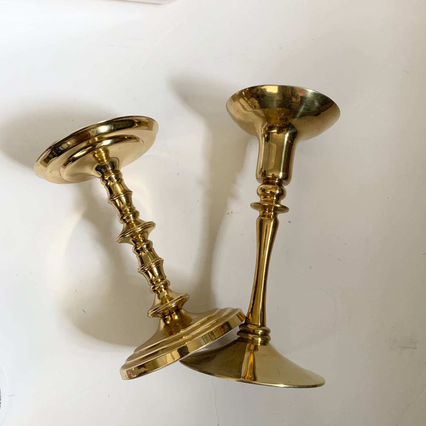 Vintage Gold Brass Candlestick and Candle Holders Set of 2