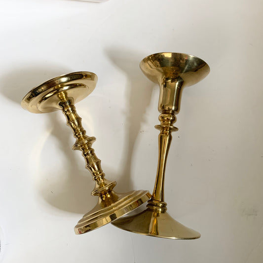 Vintage Gold Brass Candlestick and Candle Holders Set of 2
