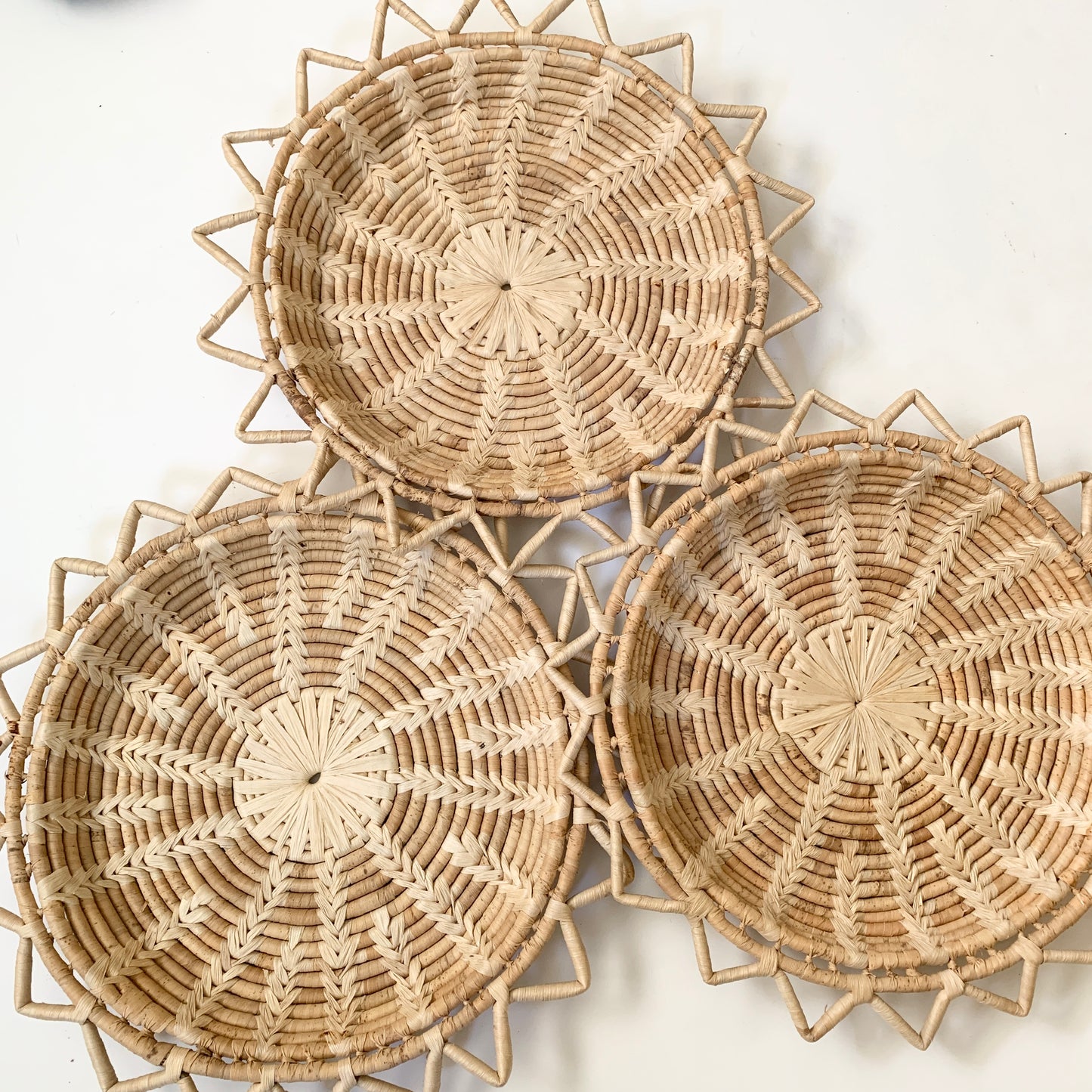 Woven Starburst Flat Basket Tray Wall Hanging Boho Decor
