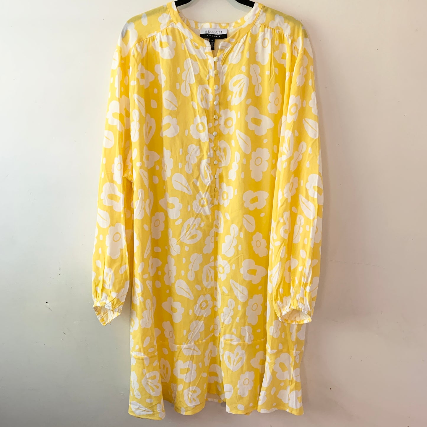 Eloquii Elements Stencil Print Yellow White Floral Shift Dress Size 24