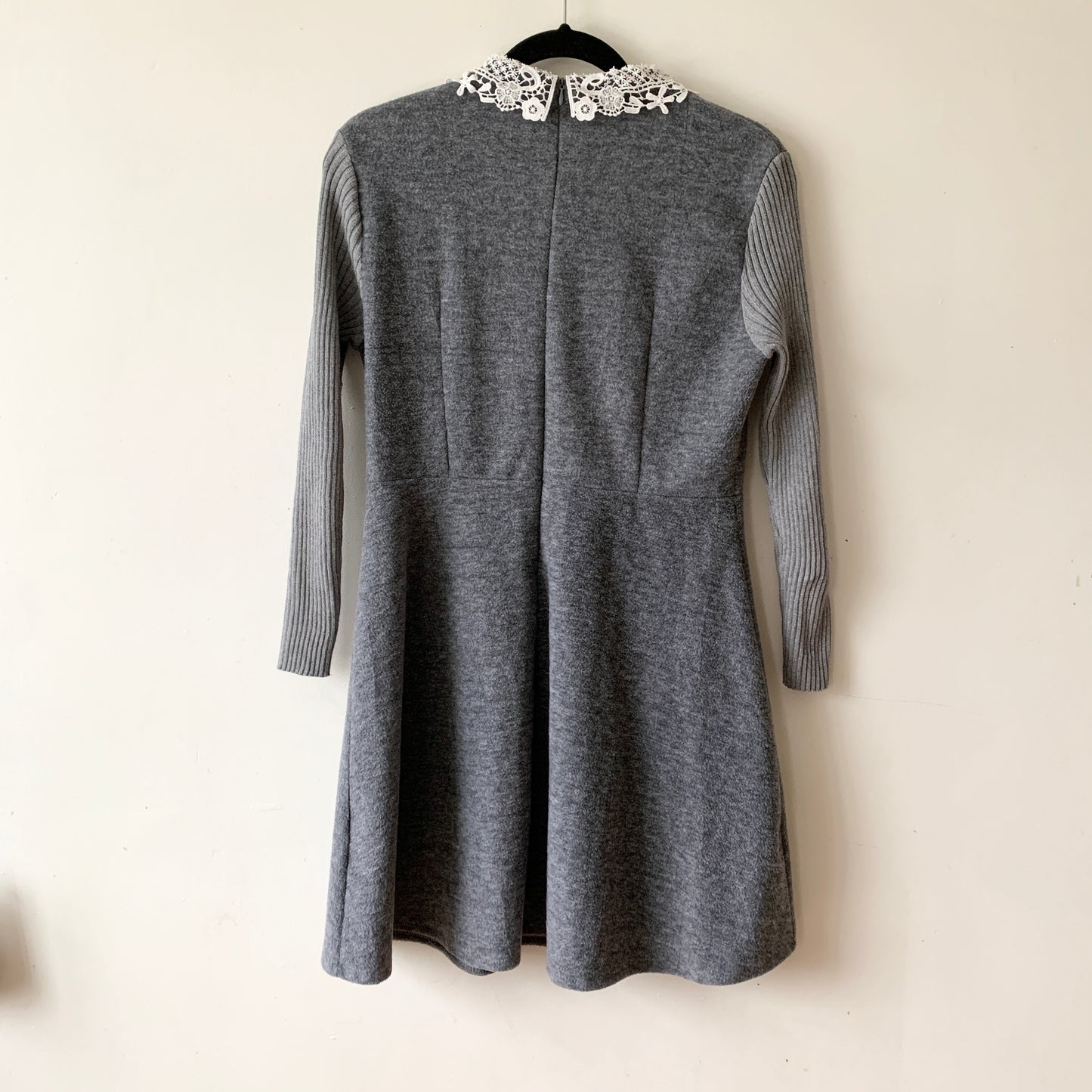 Sunshine Lace Collar Flower Gray Sweater Mini Dress