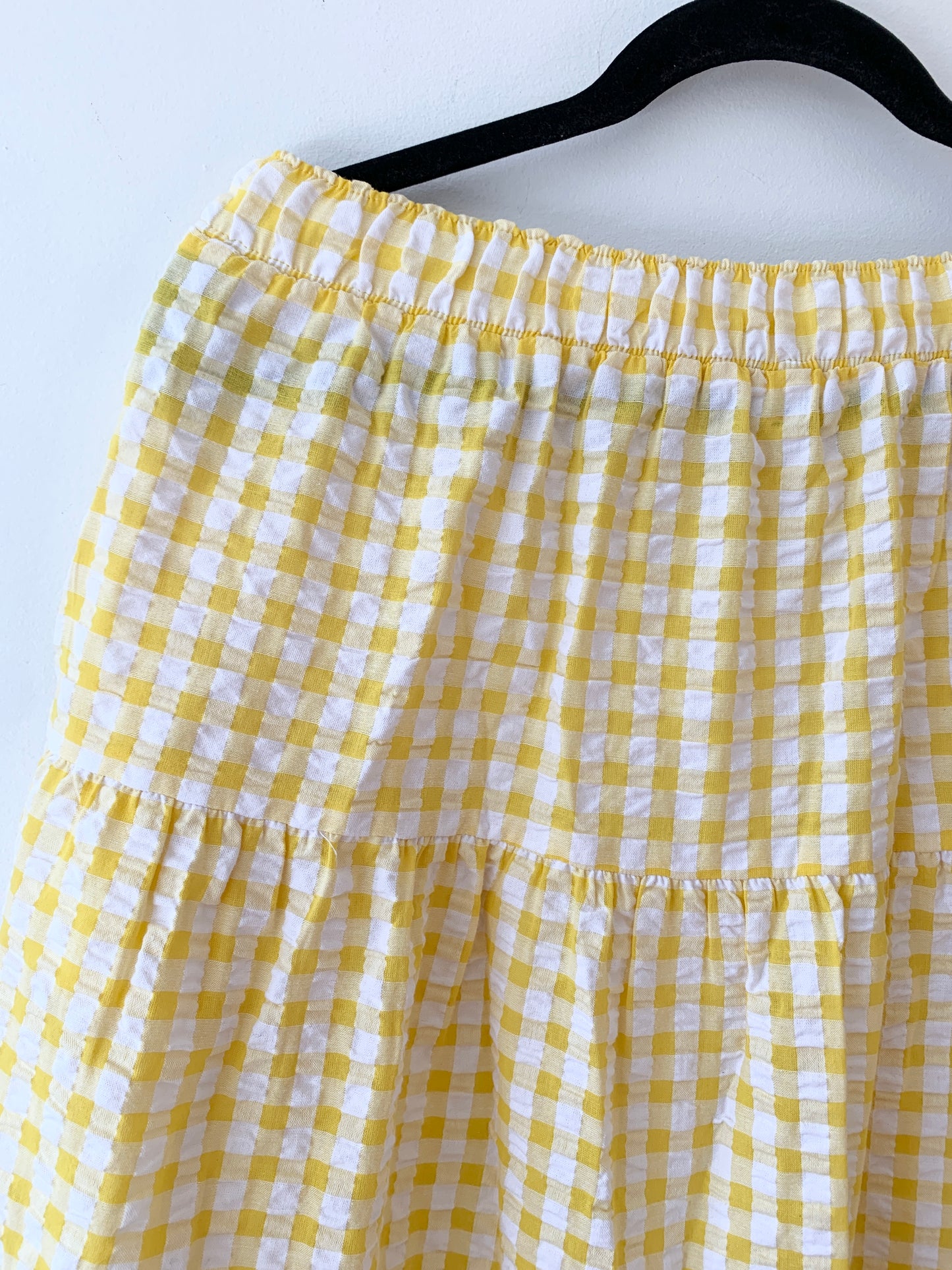 Old Navy Yellow Gingham Seersucker Midi Skirt Large