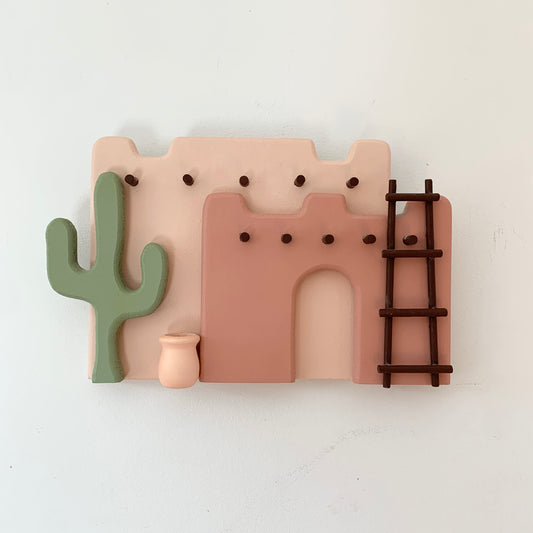 Southwestern Clay Peg Abode Cactus Wall Hanging