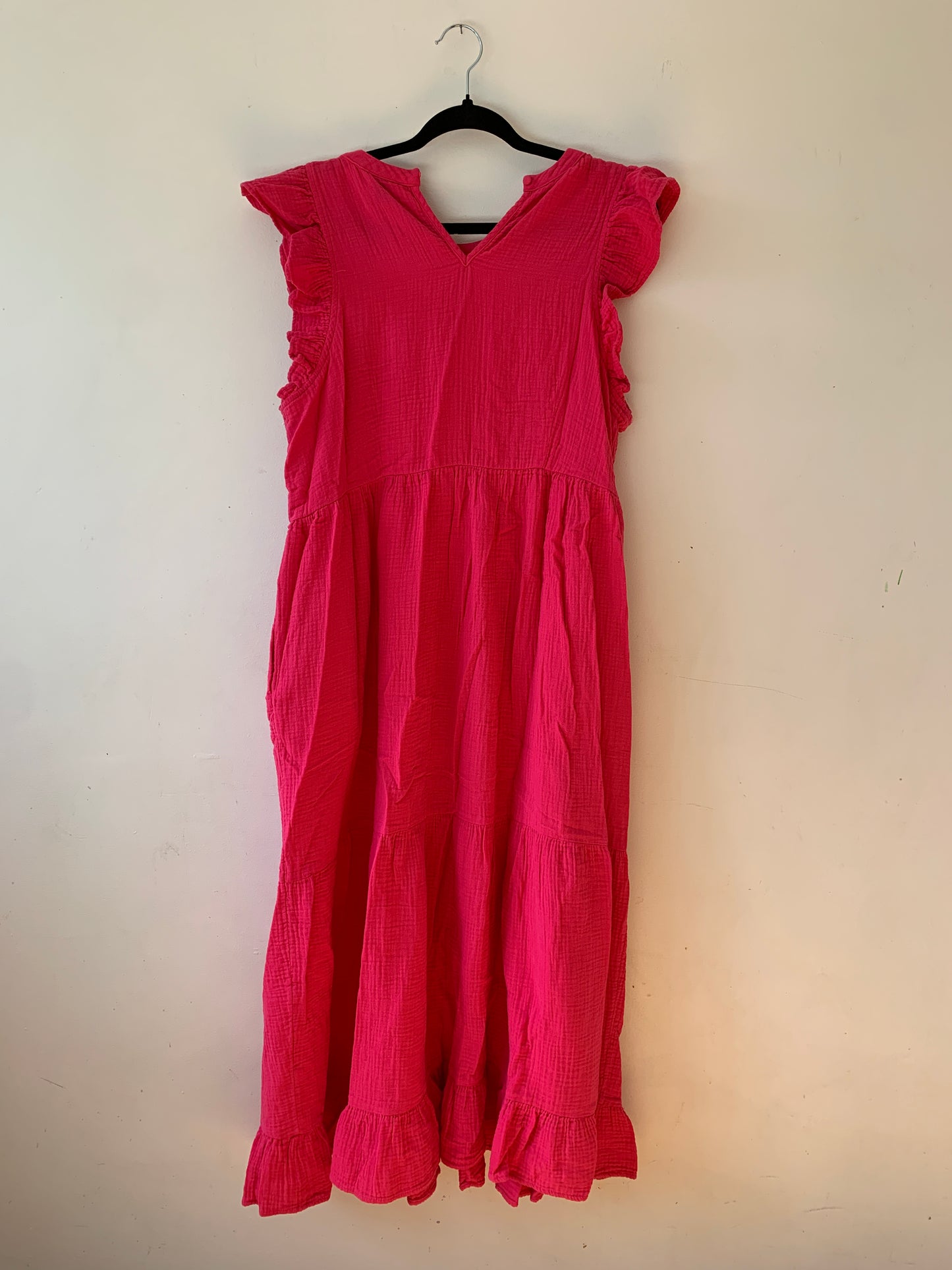 UNIVERSAL THREAD Flutter Sleeveless Tiered Hot Pink Cotton Dress XXL