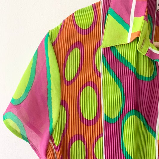 RENE MARGO Vintage Mod Colorful Printed Button Down Blouse Small