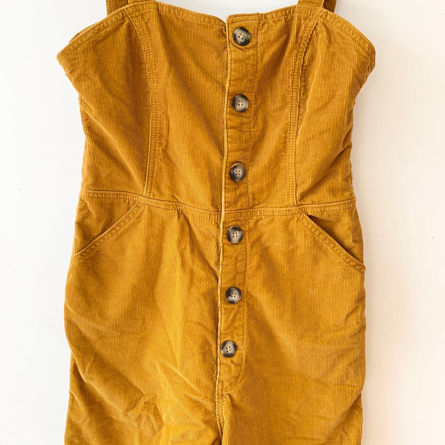 BDG Urban Outfitters Yellow Mustard Dungaree Cropped Corduroy Button Front Jumpsuit Overalls Medium