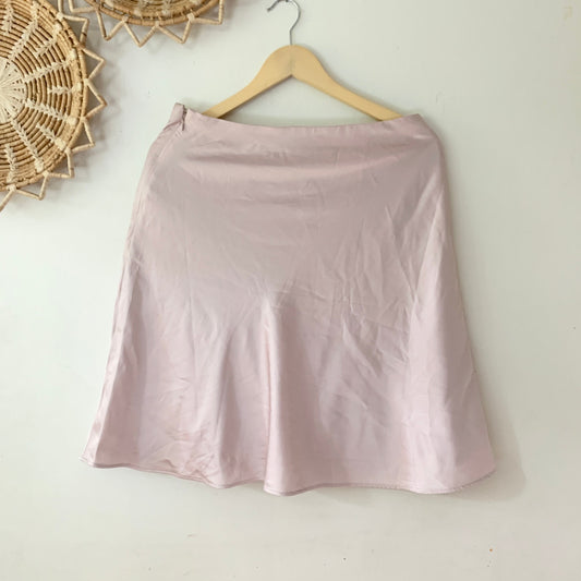 EXPRESS High Rise Washable Faux Silk Satin Midi Pink Skirt New Size 8