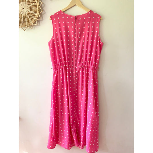 BLAIR Vintage Pink White Polka Dot Fit Flare Midi Dress Large