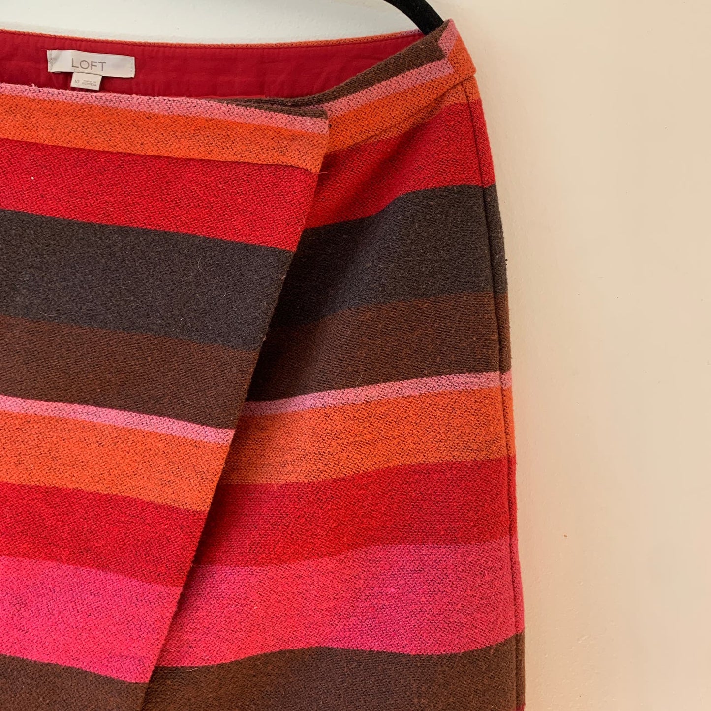 ANN TAYLOR LOFT Wool Pink Orange Brown Stripped Wrap Mini Skirt 10