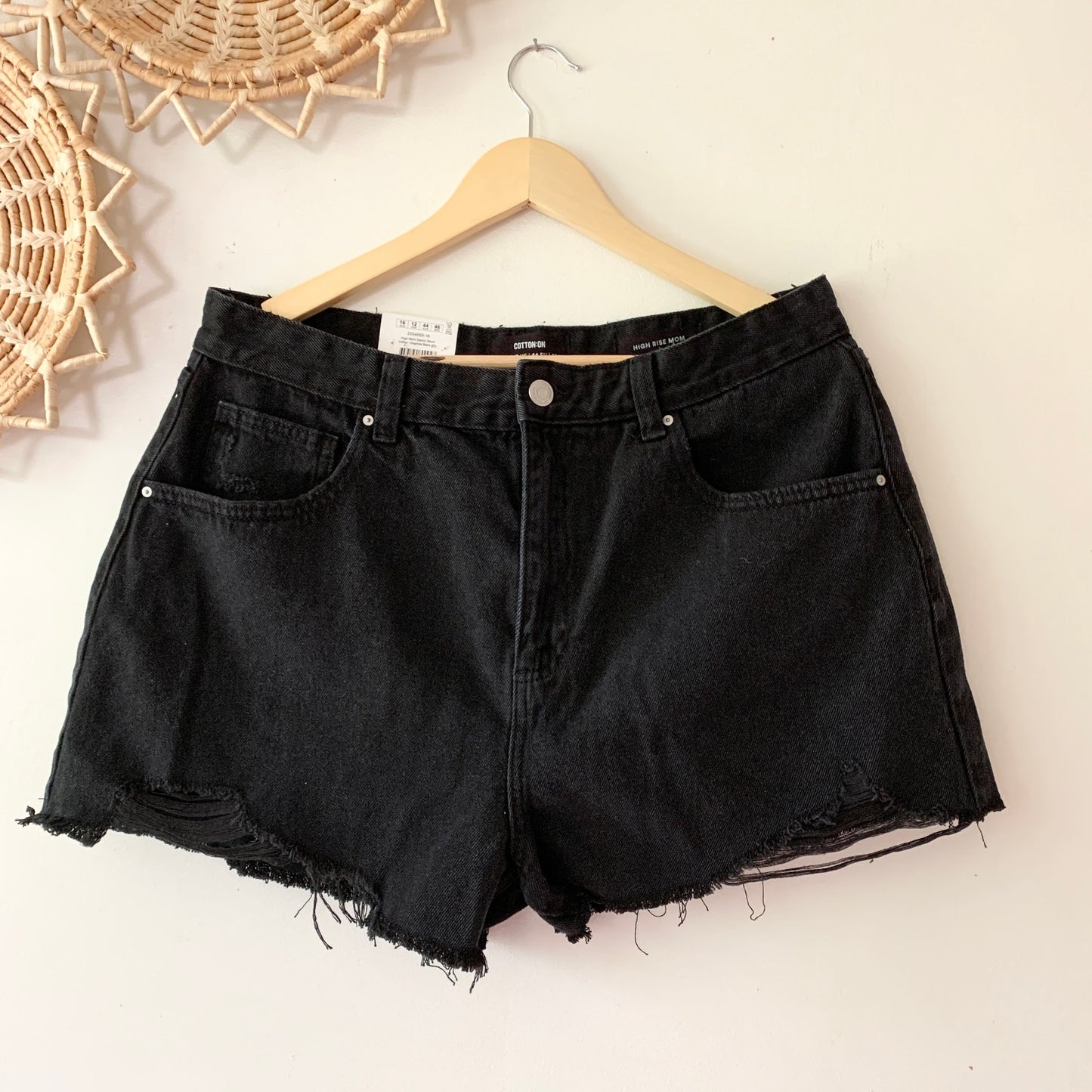 Cotton On High Rise Mom Denim Black Shorts New 12