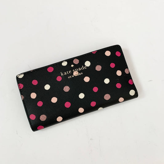 Kate Spade Staci Large Slim Bifold Polka Dot Pink Black Wallet K9361