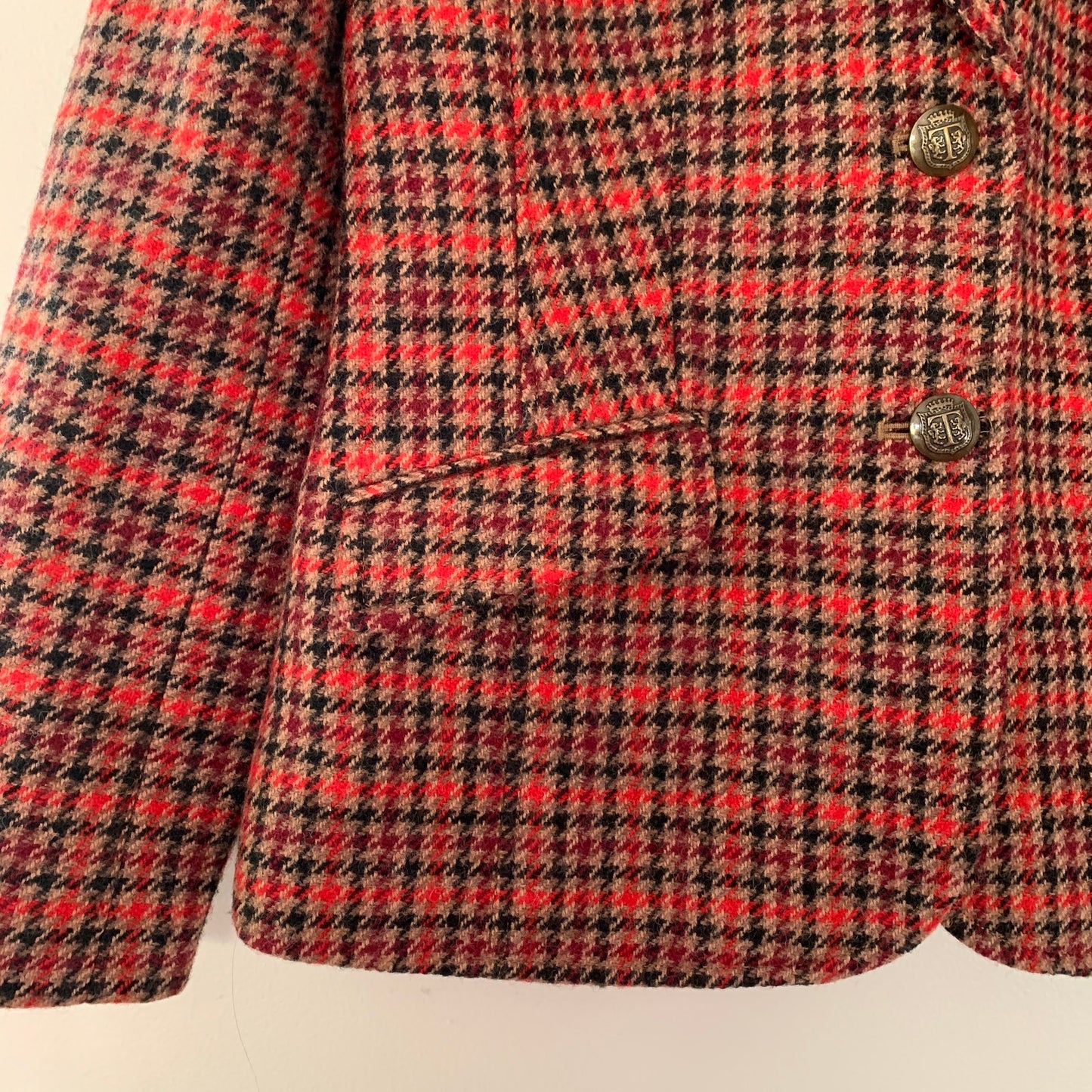 Talbots Shetland Aberdeen Plaid Wool Brown Red Blazer Size 6 Petite