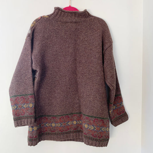 Express Vintage Brown Chunky Hand Knit Wool Mock Neck Sweater Small