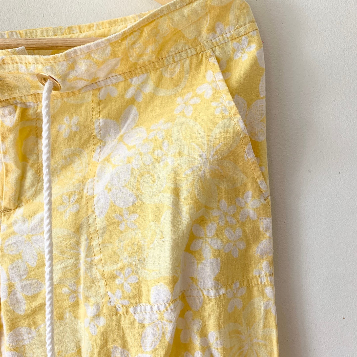 LILLY PULITZER Palm Beach Fit Linen Yellow Floral Wide Leg Pants 6